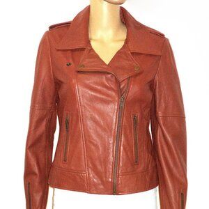 Vintage Brown/Cognac Color Genuine Leather Jacket, Waist Length Jacket, Sz.8